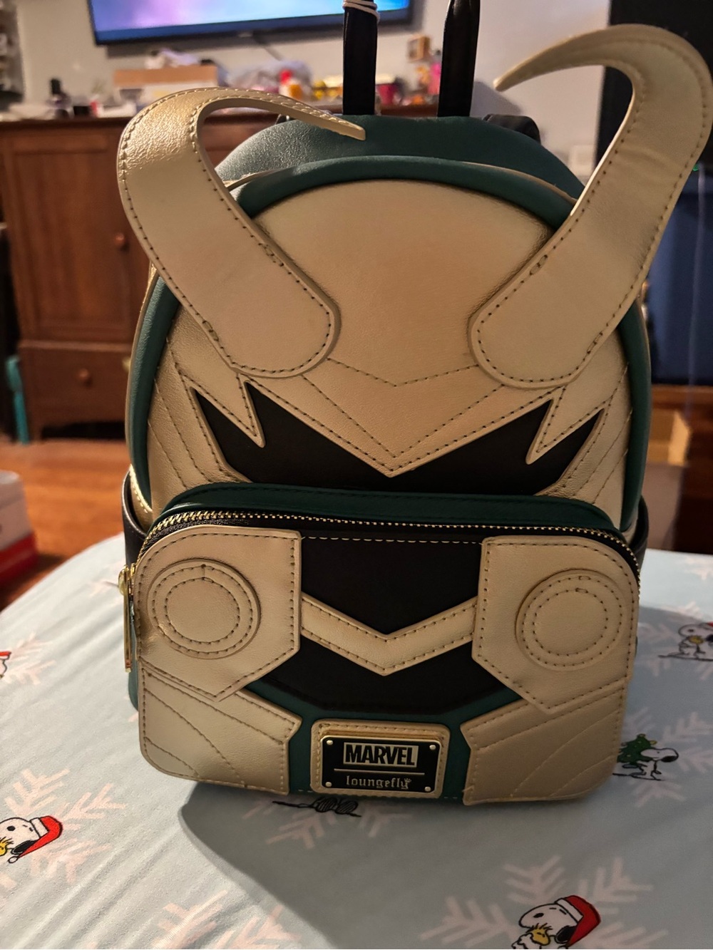 Loungefly Marvel Loki Metallic Cosplay Mini Backpack Gold Horns NWT